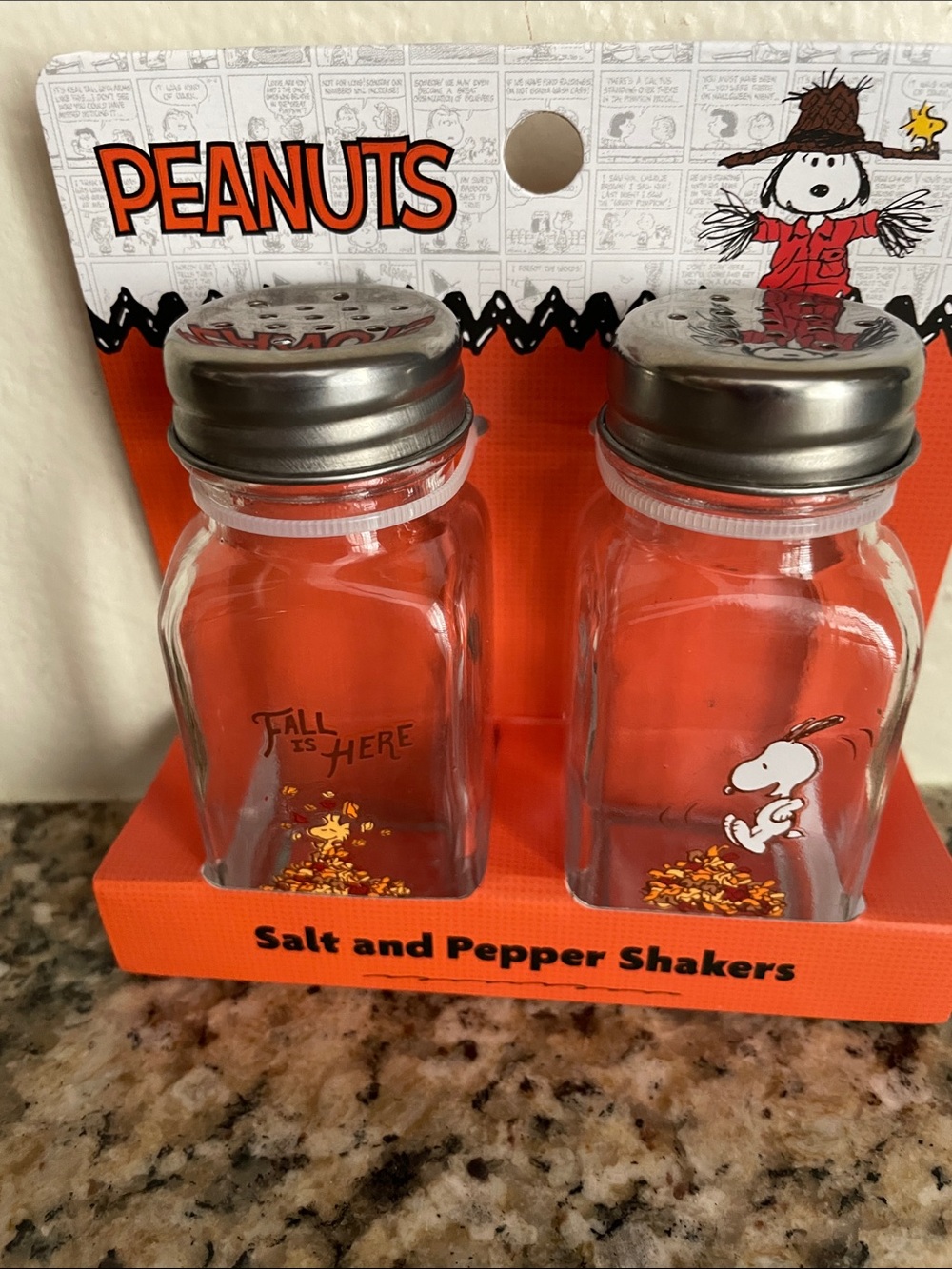 Peanuts Snoopy Fall Salt & Pepper Shaker Set - Orange & Silver - Picture 2 of 3